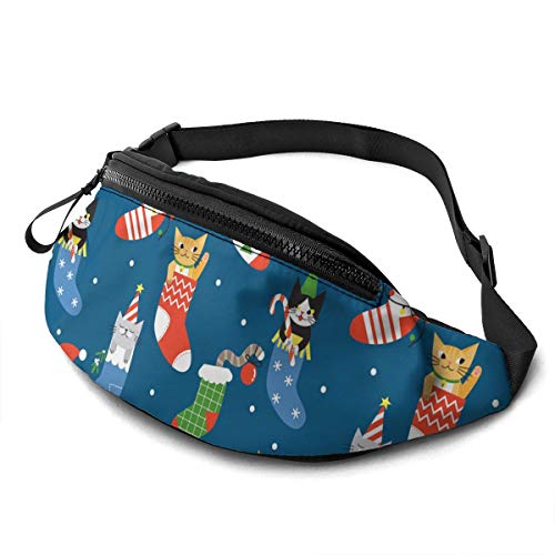 Gurttasche Weihnachtskatzen In Socken Schultertaschen Verstellbarer,Atmungsaktiv Damen Bauchtasche Für Herren Outdoor Aktivitäten 14X35cm von 550