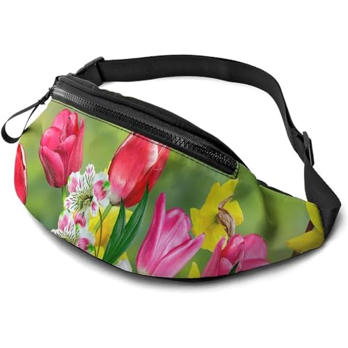 Hüfttasche Frühlingsnarzissen Und Tulpen Damen Brustbeutel Verstellbarer,Große Kapazität Bauchtasche Für Camping Reisen Running 14X35cm von 550