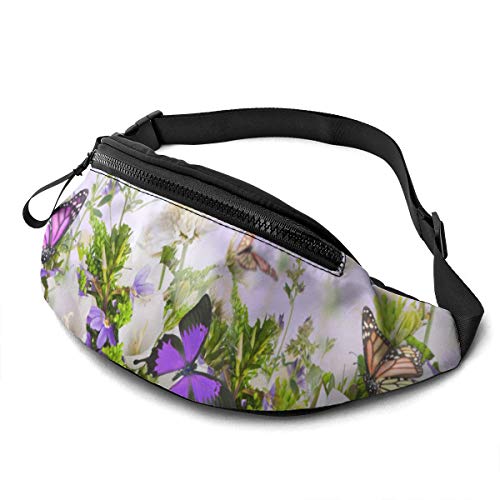 Sport Hüfttasche 3D Lila Butterfly Gürteltasche Mit Reißverschluss,Große Kapazität Umhängetaschen Für Spazieren Herren Outdoor 14X35cm von 550