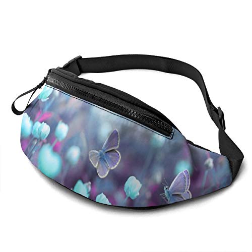 Sport Hüfttasche Wilde Hellblaue Blumen Hüfttasche Verstellbarer,Mode Damen Bauchtasche Für Laufen Aktivitäten Camping 14X35cm von 550