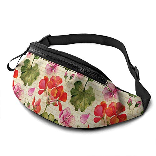 Sporttasche Vintage-Geranien-Blumen-Blatt Gurttasche Stylisch,Verstellbarer Gürteltasche Für Damen Herren Fahrrad 14X35cm von 550