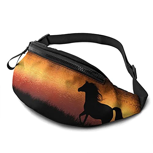 Taillentasche Pferd Läuft Im Sonnenuntergang Hüfttasche Atmungsaktiv,Verstellbarer Lauftasche Für Herren Aktivitäten Fitness 14X35cm von 550