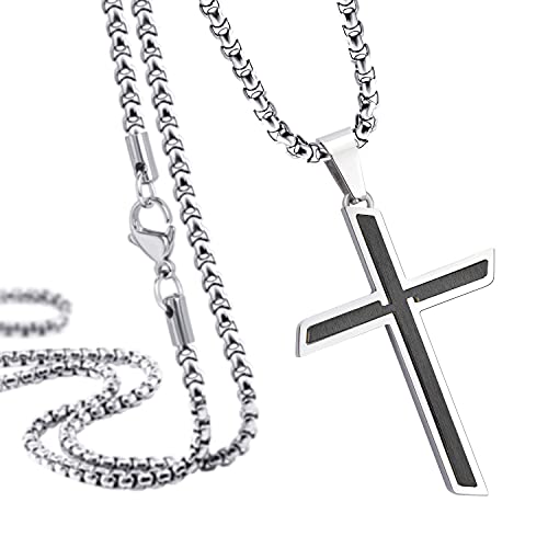 555Jewelry Edelstahl Kreuz Halskette Anhänger für Damen und Herren 40,6–66 cm Kastenkette, Metall, nicht bekannt von 555Jewelry