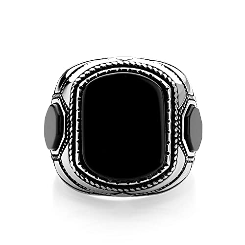 555Jewelry Edelstahl Vintage Keltischer Siegelring Türkis/Onyx Stein Ring für Herren, Metall, Nicht bekannt von 555Jewelry