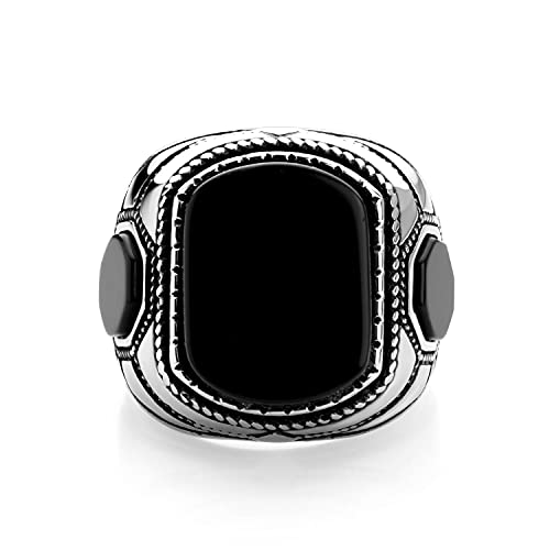 555Jewelry Edelstahl Vintage Keltischer Siegelring Türkis/Onyx Stein Ring für Herren, Metall, nicht bekannt von 555Jewelry