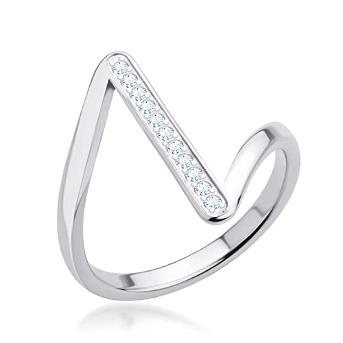 555Jewelry Eleganter Edelstahl-Ring mit Zickzack-Zick-Zack-Zack-Zack-Design, für Damen und Mädchen, Metall, Zirkonia von 555Jewelry