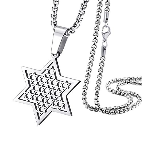 555Jewelry Exklusive Unisex-Halskette mit Davidstern aus Edelstahl, 40,6-61 cm, Metall, nicht bekannt von 555Jewelry