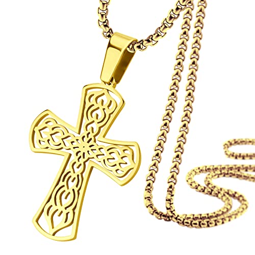 555Jewelry Herren-Halskette mit keltischem Kreuz-Anhänger, Edelstahl, 40,6 cm bis 61 cm, Metall, nicht bekannt, nicht bekannt, Metall, Nicht bekannt von 555Jewelry