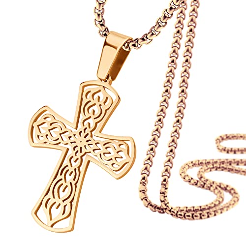 555Jewelry Herren-Halskette mit keltischem Kreuz-Anhänger, Edelstahl, 40,6 cm bis 61 cm, Metall, nicht bekannt, nicht bekannt, Metall, Nicht bekannt von 555Jewelry