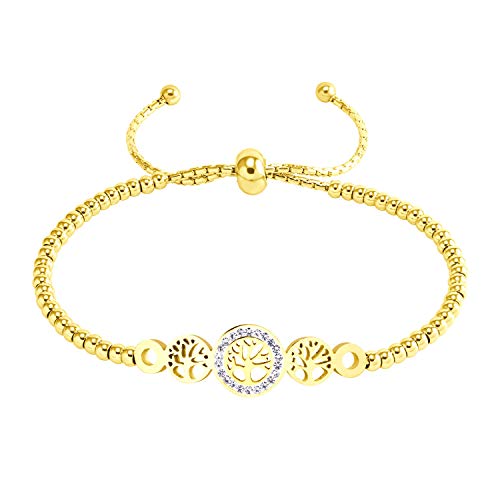 555Jewelry Verstellbares Bolo-Armband mit Zirkoniasteinen, Baum des Lebens, für Damen und Mädchen, Gold von 555Jewelry