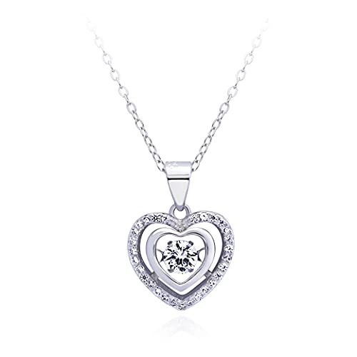 555Jewelry Zierliche Herz-Halskette aus 925er-Sterlingsilber mit Zirkonia, für Damen und Mädchen, Metall, Zirkonia von 555Jewelry