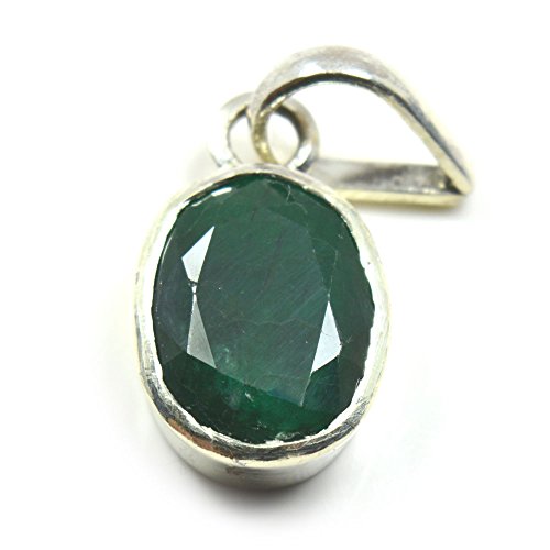 55Carat Natürlicher echter Smaragd-Anhänger, 3 bis 7 Karat, oval, schlichtes Design, aus 92,5 Sterlingsilber, 3 carat, Uni-Erwachsene Edelstein Kristall, Natürlicher Smaragd von 55Carat