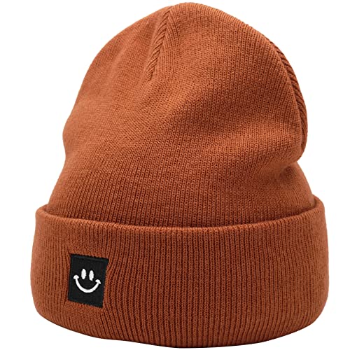 55cube Strick Beanie Mütze mit Smile Face Unisex, caramel, Einheitsgröße von 55cube