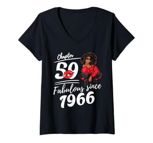 Damen Kapitel 59 Fabelhaft seit 1966 Königin für Frauen zum 59. Geburtstag T-Shirt mit V-Ausschnitt von 59th Birthday Shirts For Women Fabulous