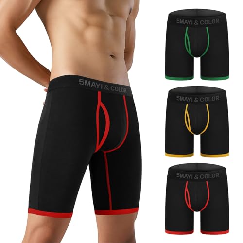 5Mayi 9inch Boxershorts Herren Baumwolle Unterhosen Männer Lange Unterwäsche Herren XXL, Schwarz, Farbiger Rand von 5Mayi