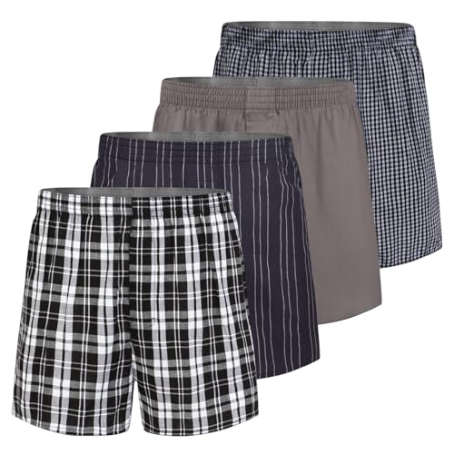 5Mayi Herren Boxershorts 4er-Pack Atmungsaktive American Boxershorts in Karo, Unterhosen männer mit elastischem Bund, L, Grau von 5Mayi