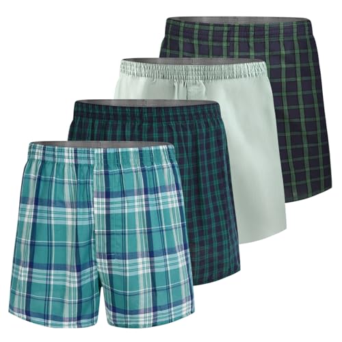 5Mayi Herren Boxershorts 4er-Pack Atmungsaktive American Boxershorts in Karo, Unterhosen männer mit elastischem Bund, M, Grün von 5Mayi