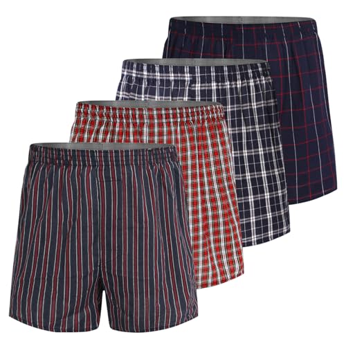 5Mayi Herren Boxershorts 4er-Pack Atmungsaktive American Boxershorts in Karo, Unterhosen männer mit elastischem Bund, XL, Rot von 5Mayi