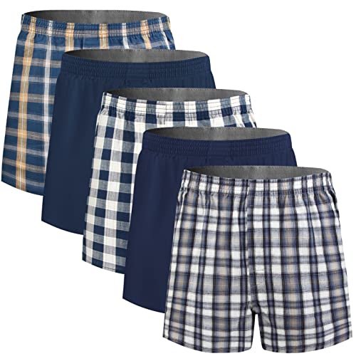 5Mayi Herren Boxershorts Baumwolle Unterhosen Männer Locker American Boxershorts Herren Weit 5er Pack XL, F: Kariertes 5er-Pack von 5Mayi