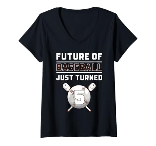 Damen 5 Jahre Alter Baseball Geburtstag Junge Idee T-Shirt mit V-Ausschnitt von 5Th Birthday 5 Year Old Baseball Gifts