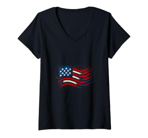 Damen Patriotische USA-Flagge T-Shirt mit V-Ausschnitt von 5avLegendsOriginals