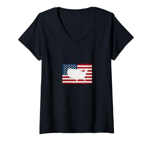 Damen Patriotische USA-Flagge T-Shirt mit V-Ausschnitt von 5avLegendsOriginals