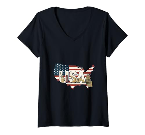 Damen Patriotische USA-Flagge T-Shirt mit V-Ausschnitt von 5avLegendsOriginals