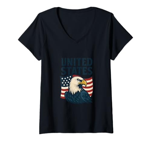 Damen USA - Patriotische Flagge T-Shirt mit V-Ausschnitt von 5avLegendsOriginals