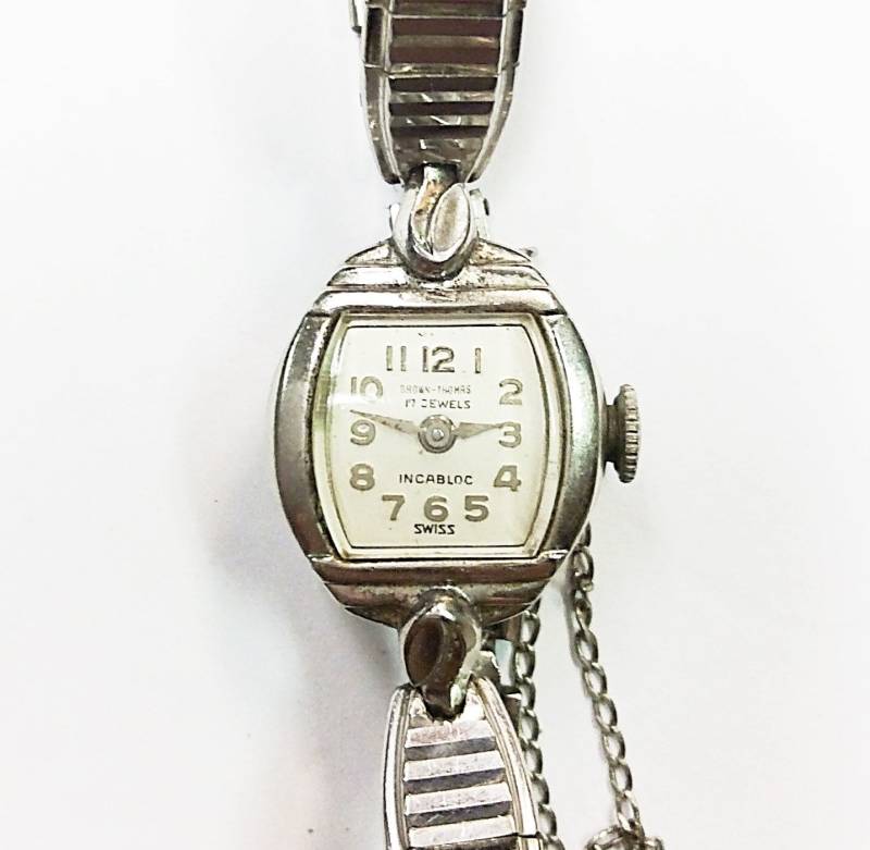 Braune Thomas Schweizer Uhr 10K Weissgold Gefüllt, 17 Jewels von 5goldenthings