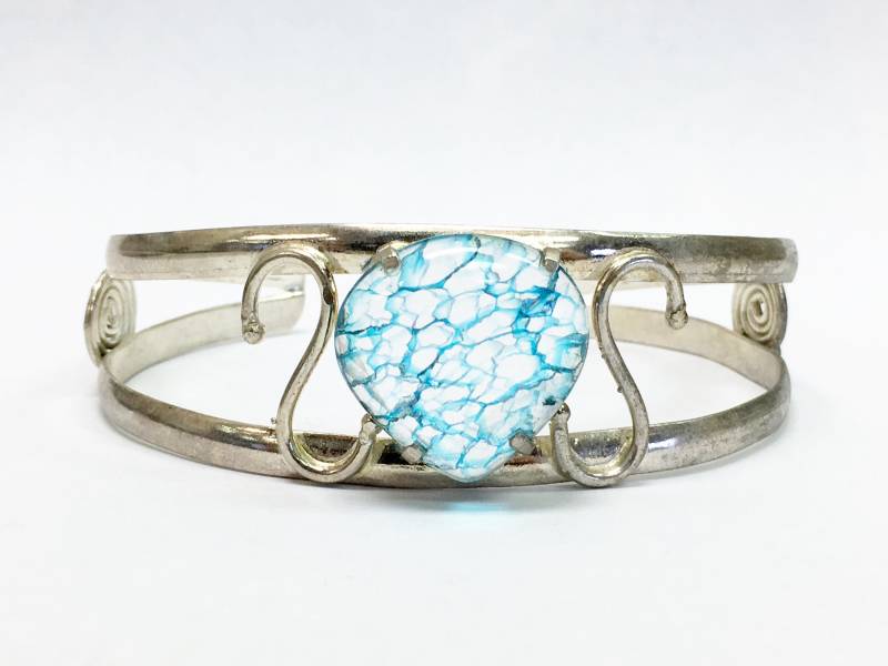 Sterling Silber Manschette Armband Mit Blau Stein von 5goldenthings