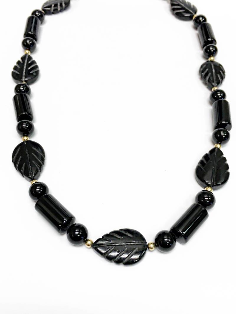 sterling Silber & 14K Gold Perlen Schwarz Onyx Halskette von 5goldenthings