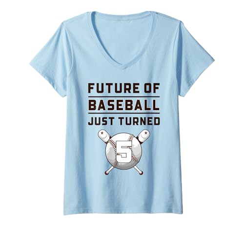 Damen 5 Jahre Alter Baseball Geburtstag Junge Idee T-Shirt mit V-Ausschnitt von 5th Birthday 5 Year Old Baseball Gifts
