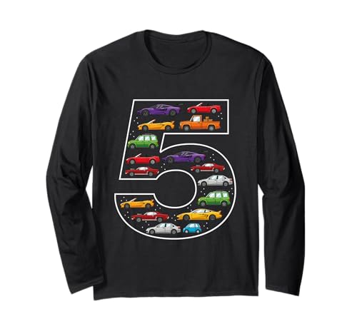 5. Geburtstag 5 Jahre alte Autos Jungen Mädchen Rennen Langarmshirt von 5th Birthday 5 Year Old Cars Boys Girls