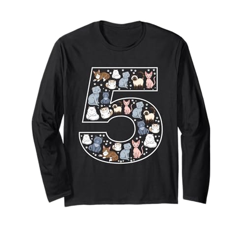 5. Geburtstag 5 Jahre alte Katzen Jungen Mädchen Katze Kätzchen Langarmshirt von 5th Birthday 5 Year Old Cats Boys Girls