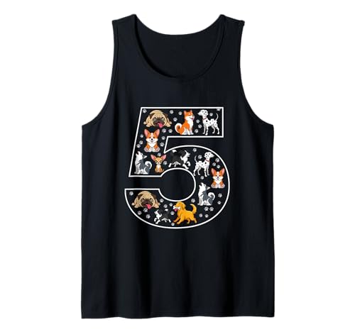 5. Geburtstag 5 Jahre alte Hunde Jungen Mädchen Welpen Tank Top von 5th Birthday 5 Year Old Dogs Boys Girls