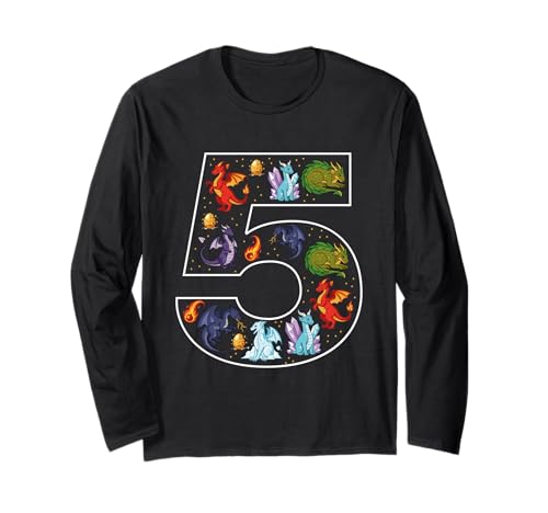 5. Geburtstag 5 Jahre alt Drache Jungen Mädchen Fantasie Langarmshirt von 5th Birthday 5 Year Old Dragon Boys Girls
