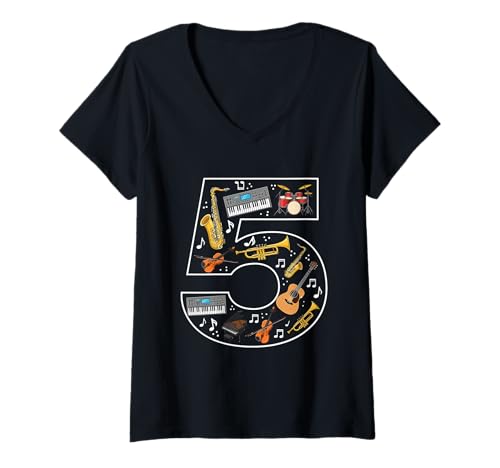 Damen Musikband für Jungen und Mädchen, 5. Geburtstag T-Shirt mit V-Ausschnitt von 5th Birthday 5 Year Old Music Boys Girls
