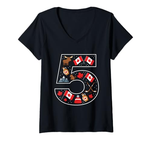 Damen Kanadische Kultur 5 Jahre alte Kanada-Flagge zum 5. Geburtstag T-Shirt mit V-Ausschnitt Damen Kanadische Kultur 5 Jahre alte Kanada-Flagge zum 5. Geburtstag T-Shirt mit V-Ausschnitt von 5th Birthday Canadian Culture 5 Year Old Canada