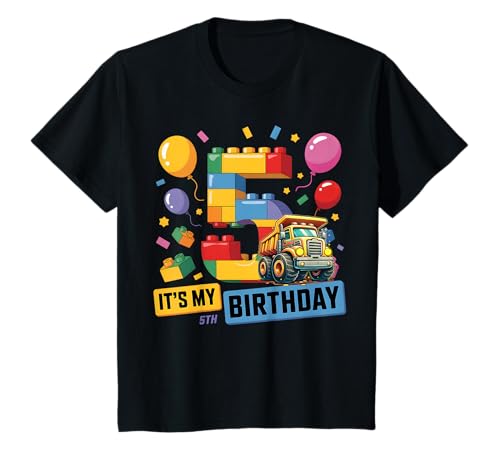 Kinder 5 Jahre alt 5. Geburtstag Blocks Bausteine LKW Gebäude T-Shirt Kinder 5 Jahre alt 5. Geburtstag Blocks Bausteine LKW Gebäude T-Shirt von 5th Birthday Construction Theme Party