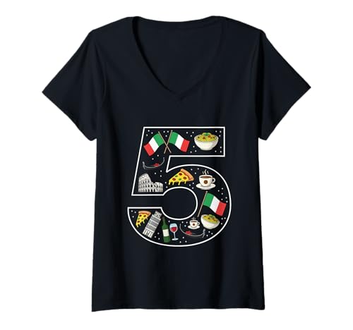 Damen Italienische Kultur 5 Jahre alte Italien-Flagge zum 5. Geburtstag T-Shirt mit V-Ausschnitt Damen Italienische Kultur 5 Jahre alte Italien-Flagge zum 5. Geburtstag T-Shirt mit V-Ausschnitt von 5th Birthday Italian Culture 5 Year Old Italy