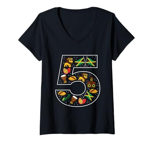 Damen Jamaikanische Kultur 5 Jahre alte Jamaika-Flagge zum 5. Geburtstag T-Shirt mit V-Ausschnitt Damen Jamaikanische Kultur 5 Jahre alte Jamaika-Flagge zum 5. Geburtstag T-Shirt mit V-Ausschnitt von 5th Birthday Jamaican Culture 5 Year Old Jamaica