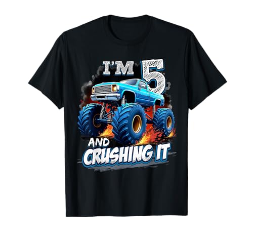 Kids Monster Truck 5 Year Old Boys 5th Birthday Crushing It T-Shirt von 5th Birthday Monster Truck Outfit