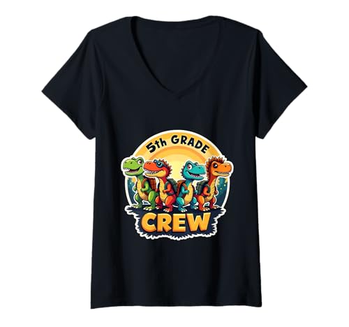 Damen 5th Grade Crew Dinosaurier Lover T-Rex Dino Back To School T-Shirt mit V-Ausschnitt von 5th Grade Crew Dinosaur Lover T-rex Dino Products