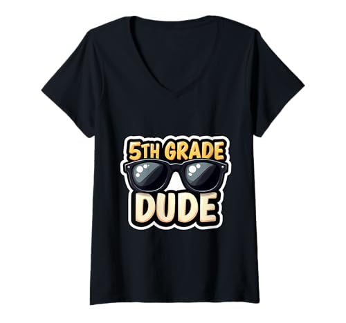 Damen Junge aus der 5. Klasse, Fünftklässler, Schulanfang, Schüler T-Shirt mit V-Ausschnitt von 5th Grade Dude Fifth Grader Products