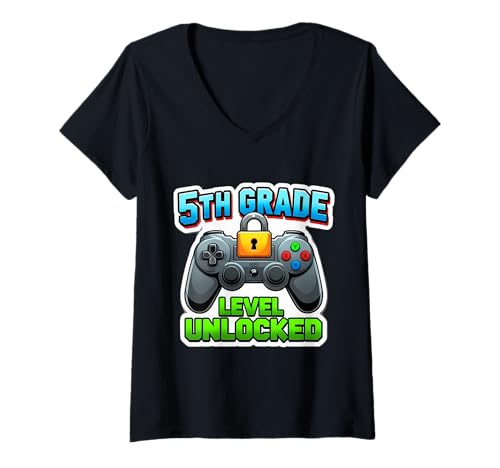 Damen 5. Stufe freigeschalteter Gamer Gamer Videospiel-Controller T-Shirt mit V-Ausschnitt Damen 5. Stufe freigeschalteter Gamer Gamer Videospiel-Controller T-Shirt mit V-Ausschnitt von 5th Grade Level Unlocked Gamer Gaming Products