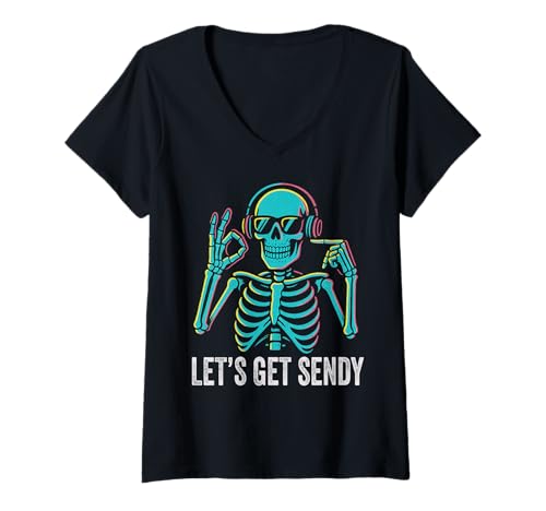 Damen 67 Emote Skeleton Six Seven Let's Get Sendy 67 Meme Funny 67 T-Shirt mit V-Ausschnitt von 6 7 Let's Get Sendy Meme Skeleton Men Women Kids