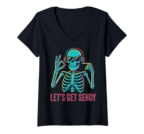Damen 67 Emote Skeleton Six Seven Let's Get Sendy 67 Meme Funny 67 T-Shirt mit V-Ausschnitt von 6 7 Let's Get Sendy Meme Skeleton Men Women Kids