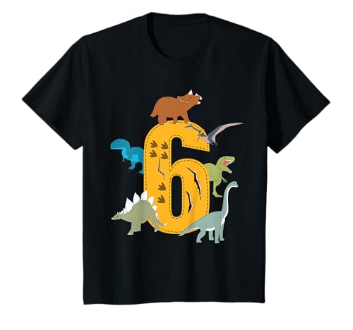 Kinder 6. Geburtstag Junge 6 Jahre alt Dino Dinosaurier T-Shirt von 6 Birthday Boy Dino Birthday 6 Year