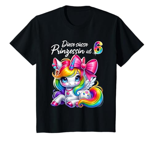 Kinder Einhorn Geburtstags Party für Mädchen Girls zum 6 Geburtstag T-Shirt von 6 Jahre Mädchen Einhorn Geburtstagsgeschenk Girl
