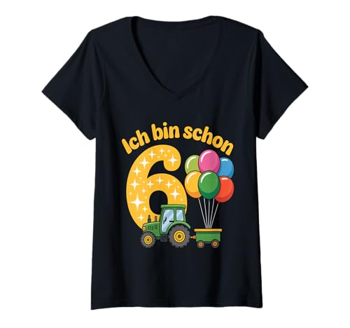 Damen Kinder 6 Geburtstag Junge Traktor Outfit Ich Bin Schon 6 T-Shirt mit V-Ausschnitt Damen Kinder 6 Geburtstag Junge Traktor Outfit Ich Bin Schon 6 T-Shirt mit V-Ausschnitt von 6 Year Tractors Birthday